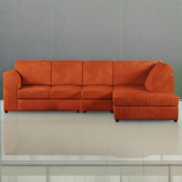 Luxor 5 Seater Orange Jumbo Cord Right Hand L Shaped Corner Sofa with Full Back