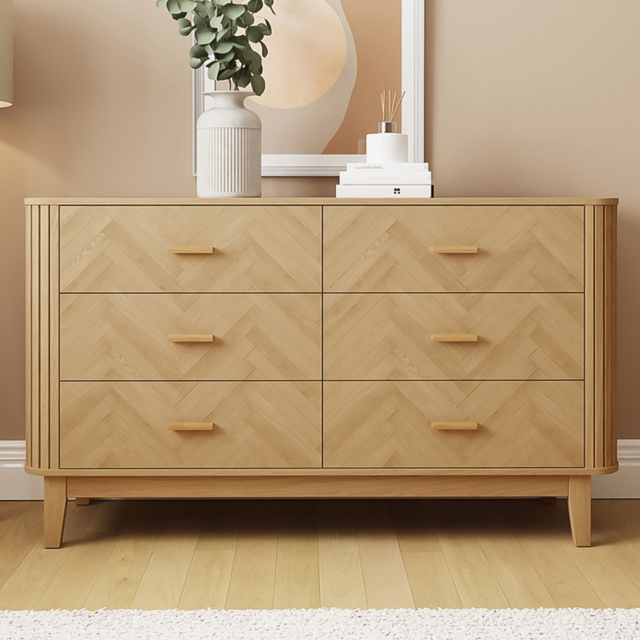 GFW Axel Oak 6 Drawer Chevron Pattern Chest of Drawers - image 1