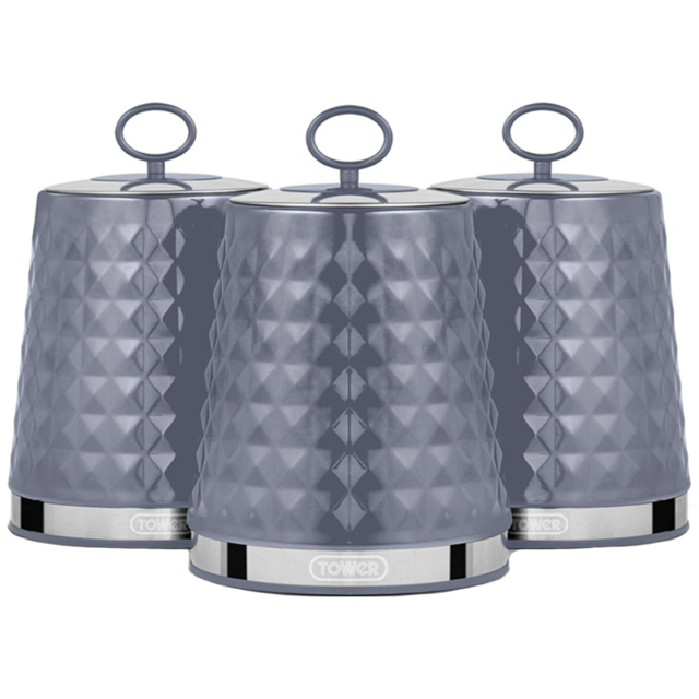 Tower 3 Piece Grey Solitaire Canister Set - image 1