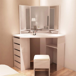 Portland 5 Drawer White Corner Dressing Table Set with Mirror