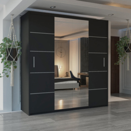 M N Furniture Osaka 2 Door Black Mirrored Panel Sliding Wardrobe 203cm - thumbnail 4