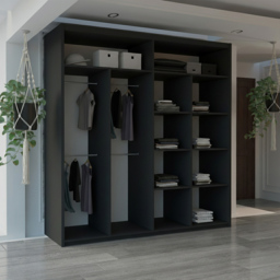 M N Furniture Osaka 2 Door Black Mirrored Panel Sliding Wardrobe 203cm - thumbnail 3