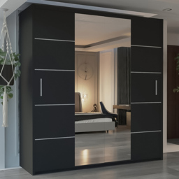 M N Furniture Osaka 2 Door Black Mirrored Panel Sliding Wardrobe 203cm - thumbnail 1