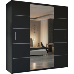 M N Furniture Osaka 2 Door Black Mirrored Panel Sliding Wardrobe 203cm - thumbnail 2