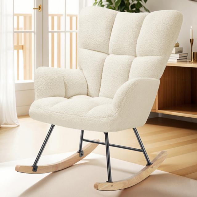 tectake Torve Beige Boucle Quilted Rocking Chair - image 1