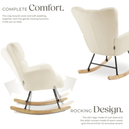 tectake Torve Beige Boucle Quilted Rocking Chair - thumbnail 4