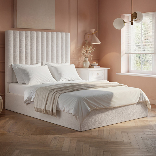 Flair Everley Cream Boucle Double Ottoman Bed - image 1