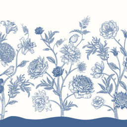 Origin Murals Jacobean Rose Trail Blue Wall Mural - thumbnail 2