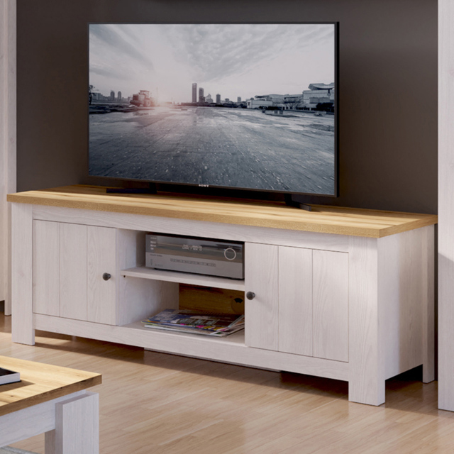 Florence Celesto 2 Door 2 Shelf White and Oak Wide TV Unit - image 1