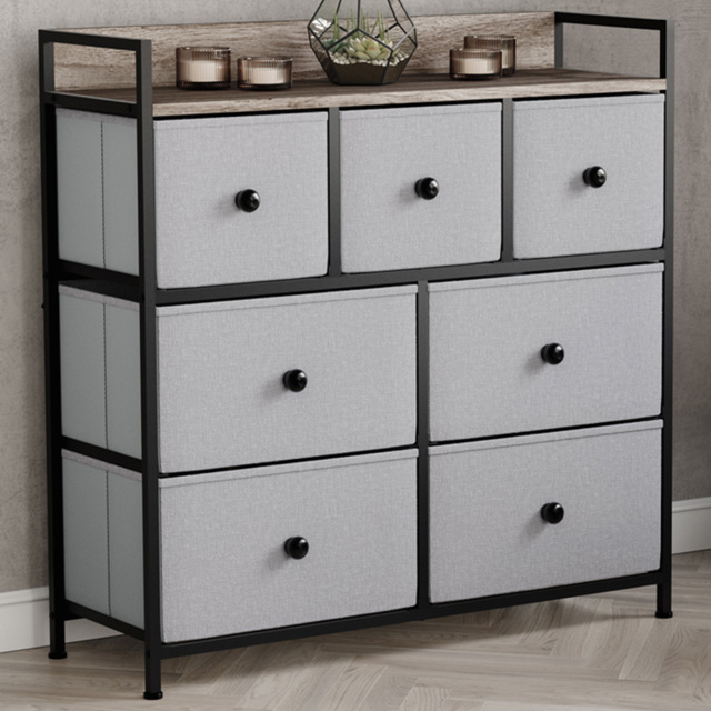 Vida Designs Chorley Beige and Grey Wood Fabric 7 Drawer Chest of Drawer - image 1