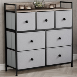Vida Designs Chorley Beige and Grey Wood Fabric 7 Drawer Chest of Drawer - thumbnail 1