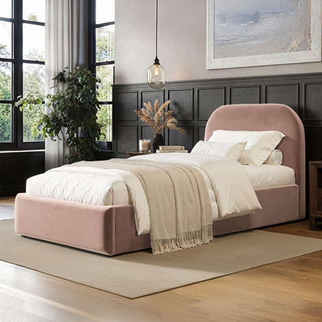 Flair Alba Pink Velvet Single Ottoman Bed - image 1