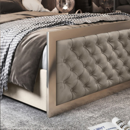 Maddison Silver Double Velvet Upholstered Metal Bed Frame with Padded Headboard - thumbnail 4