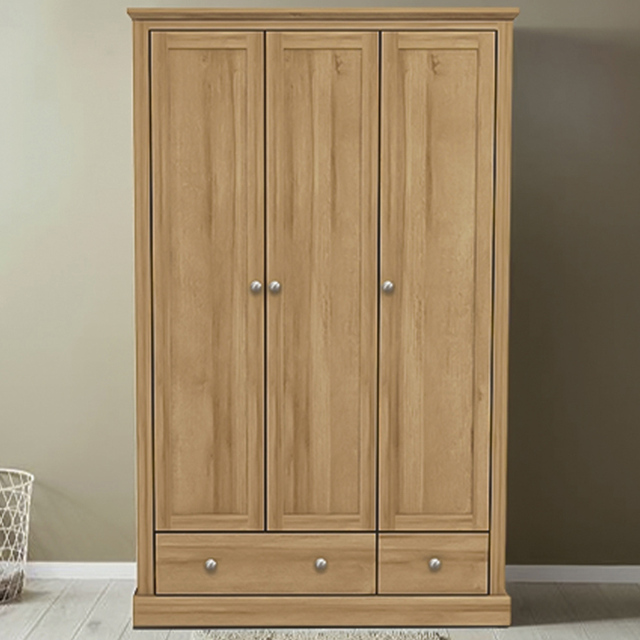 Devon 3 Door 2 Drawer Oak Effect Wardrobe - image 1