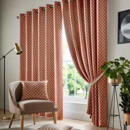 Alan Symonds Wold Ring Top Eyelet Curtains Orange and White 117cm x 137cm