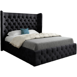 Florence Black Small Single Velvet Upholstered Bed Frame with Wide Winged Chesterfield Headboard - thumbnail 2