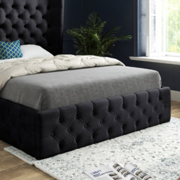 Florence Black Small Single Velvet Upholstered Bed Frame with Wide Winged Chesterfield Headboard - thumbnail 4