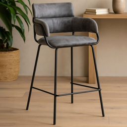 Premier Housewares Tamzin Grey Faux Leather Bar Chair - thumbnail 1