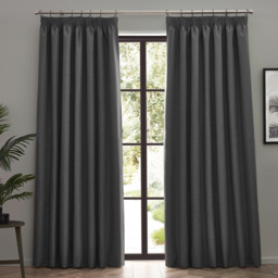 furn. Dawn Charcoal Blackout Pencil Pleat Curtains 168 x 137cm