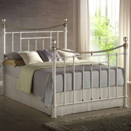 Bronte Double Cream and Antique Brass Metal Bed Frame