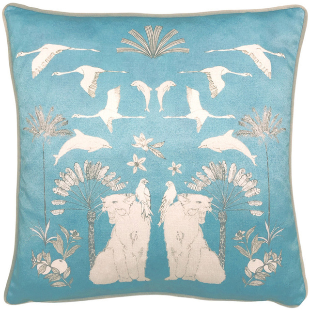 furn. Blue Colony Palm Botanical Cushion - image 1