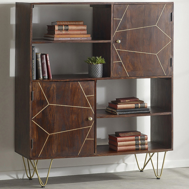 Brooklyn Ozella 2 Door 4 Shelf Dark Gold Display Cabinet - image 1