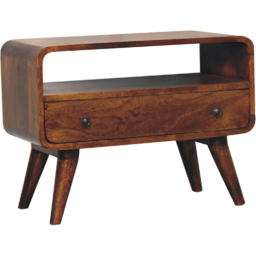 Artisan Furniture Mini Chestnut Single Drawer Single Shelf Mango Wood Curved Media Unit - thumbnail 3