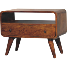 Artisan Furniture Mini Chestnut Single Drawer Single Shelf Mango Wood Curved Media Unit - thumbnail 4