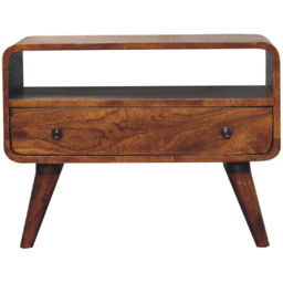 Artisan Furniture Mini Chestnut Single Drawer Single Shelf Mango Wood Curved Media Unit - thumbnail 2