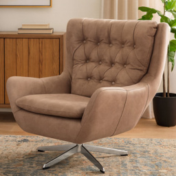 Premier Housewares Harold Brown Leather Effect Swivel Accent Chair - thumbnail 1