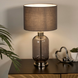 Lighting Collection Kendric Grey Shade Smoke Glass Table Lamp - thumbnail 2