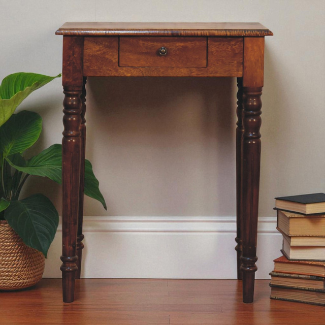 Artisan Furniture Chestnut Single Drawer Solid Wood Turned-Leg Writing Desk - image 1