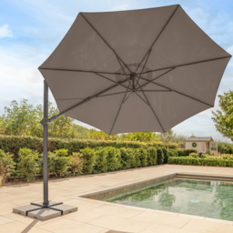Kettler Orion Taupe and Grey LED Cantilever Round Parasol with Granite Base and Night Cover 3m - thumbnail 2