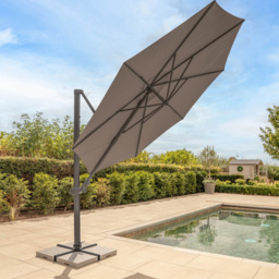 Kettler Orion Taupe and Grey LED Cantilever Round Parasol with Granite Base and Night Cover 3m - thumbnail 3