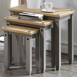 Corona Grey Washed Wax Nest of Tables Set of 3