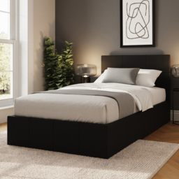 GFW Single Black End Lift Ottoman Bed with Stitched Headboard