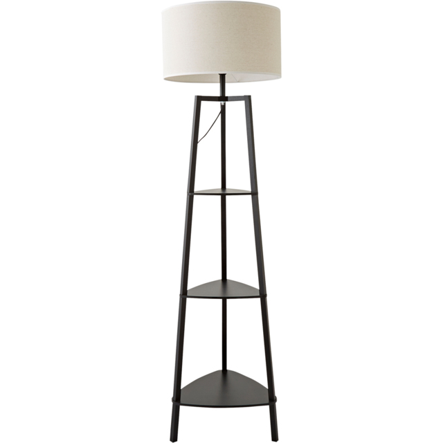 ValueLights Hiru 3 Shelf White Trim Linen Shade Black Floor Lamp with Bulb - image 1