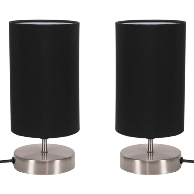 ValueLights Francis 2 Pack Brushed Chrome Touch Table Lamp with Black Shade and Bulb - image 1
