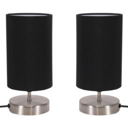 ValueLights Francis 2 Pack Brushed Chrome Touch Table Lamp with Black Shade and Bulb - thumbnail 1