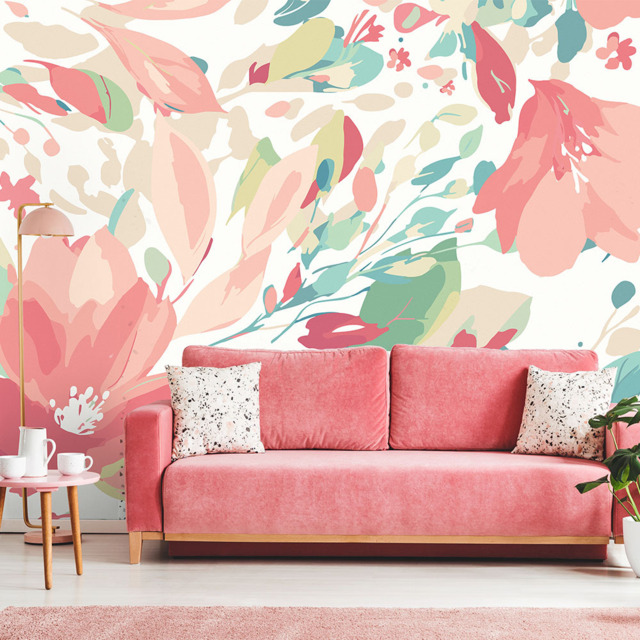 Origin Murals Flowing Flowers Pink Wall Mural - image 1