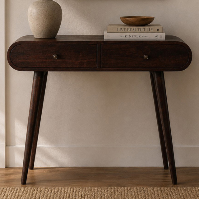 Artisan Furniture Walnut 2 Drawer Mango Wood Curved Edge Console Table - image 1