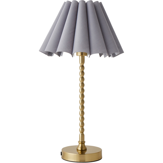 ValueLights Maeve Grey Scallop Pleated Tapered Shade Gold Bobbin Bobble LED Table Lamp - image 1