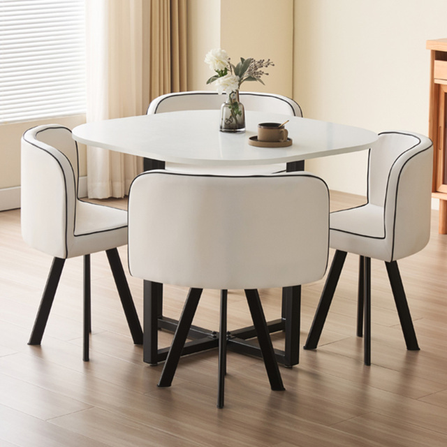 Comfy Living 4 Seater White Square Dining Table Set with White Chairs - image 1