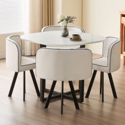 Comfy Living 4 Seater White Square Dining Table Set with White Chairs