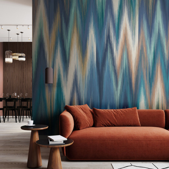 Origin Murals Ikat Zig Zag Blue Wall Mural - image 1