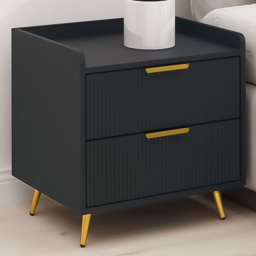 Portland 2 Drawer Black Bedside Table - thumbnail 1