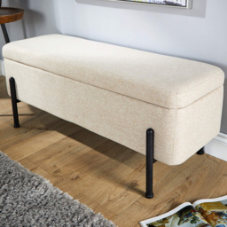 Home Source Oasis Off White Linen Storage Ottoman