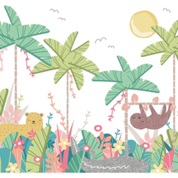 Origin Murals Jungle Animals Light Green Wall Mural - thumbnail 2