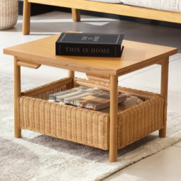 Desser Dubai Single Shelf Light Oak Natural Rattan Coffee Table - thumbnail 1
