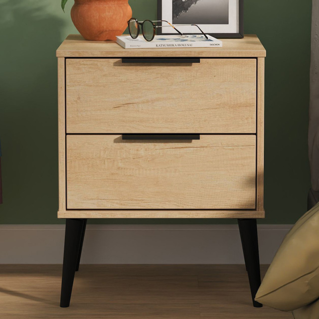 Crowndale Hong Kong 2 Drawer Nebraska Oak Compact Bedside Cabinet Ready Assembled - image 1